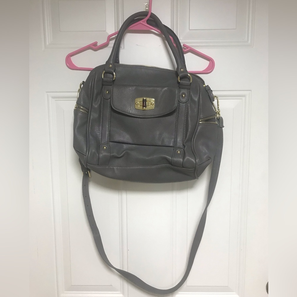 Gray Handbag with Hand Handles and Adjustable Strap for Shoulder or Crossbody